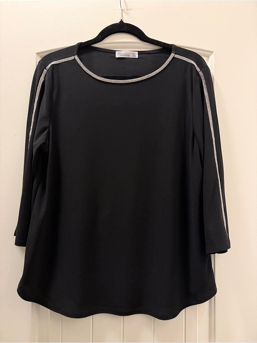 89th & Madison Black Long Sleeve Top with Silver Trim